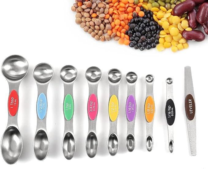 Measuring Cups and Spoons set 19 Pieces, Includes 10 Stackable Measuring Cup with Lid and 9 Magnetic Measuring Spoons, Tablespoon for Liquid and Dry, BPA Free, Dishwasher Safe (Rainbow)