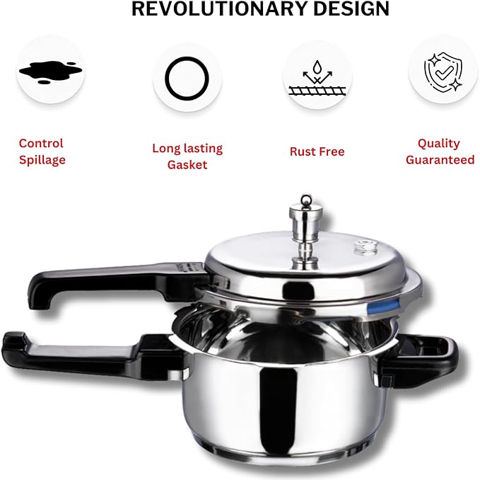 Vinod V-2L Stainless Steel Sandwich Bottom Pressure Cooker, 2-Liter,Silver,Medium