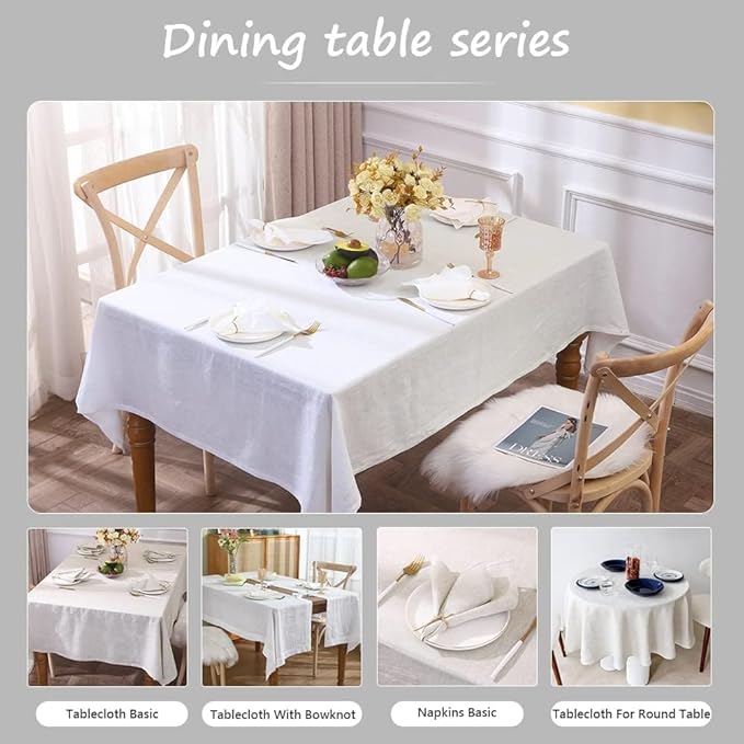 Simple&Opulence Textured Tablecloth 100% Linen Table Cloth, Kitchen Dinning Tabletop Decoration, for Outdoor and Indoor Use (Basic White, 60"×104")