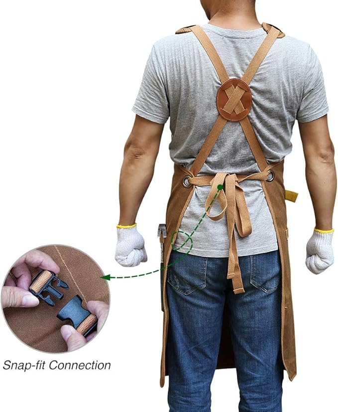 Woodworking Apron for Men, with 9 Tool Pockets, Durable Waxed Canvas Work Apron for Woodworkers Carpenters, Gifts for men for Christmas (Brown -Waxed Canvas Apron)
