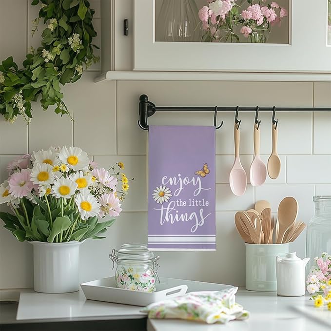 Purple Hydrangea Spring Kitchen Towels Set of 2,Bird Floral Dish Hand Towels Farmhouse Indoor Outdoor Holiday Seasonal Decorations DD089