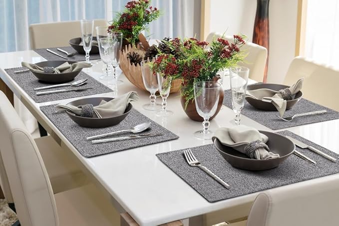 homing Cotton Linen Placemats Set of 4, Cloth Washable Farmhouse Dining Table Mats for Indoors & Outdoors, Easy to Clean, Dark Grey, 13 x 19 Inch