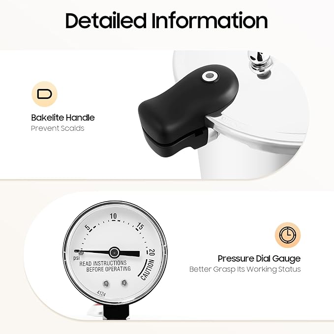 Pressure Canner 22-Quart, Silver Aluminum Pressure Cooker Stainless Steel Pressure Canner 22 Quart Induction Built-in Pressure Gauge with Rack