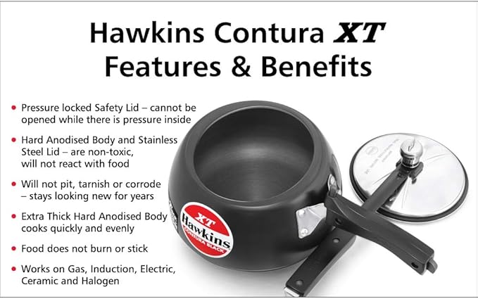 Hawkins Contura Hard Anodized Induction Compatible Extra Thick Base Pressure Cooker, Black, 3L