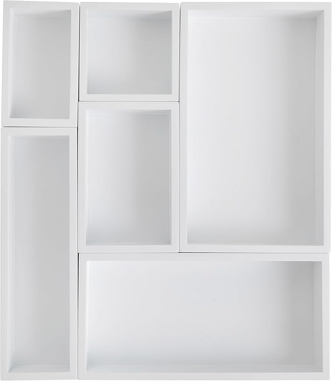 Martha Stewart Enzo Wooden Desk Drawer Organizer Set, Engineered Wood Organizers in Various Sizes, 6 Piece, White