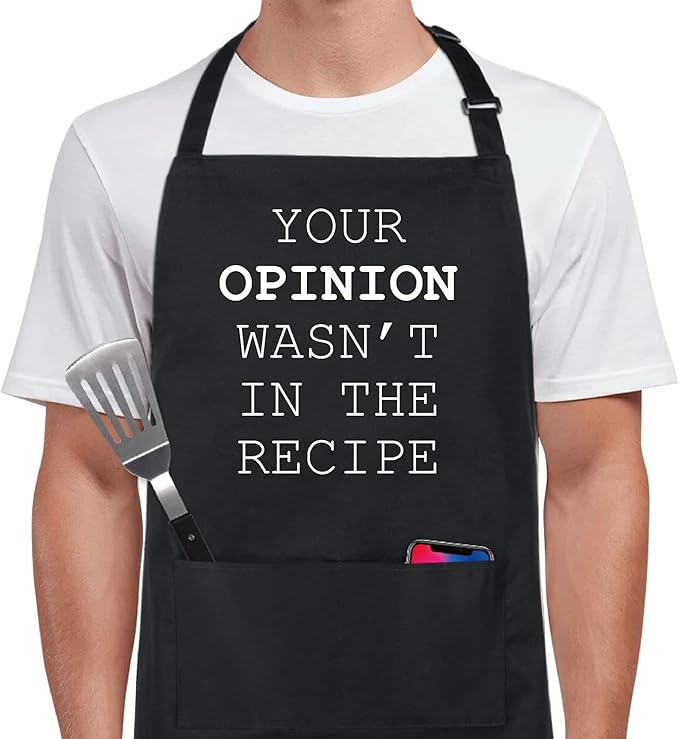 Xornis 100% Cotton Funny Apron with 2 Pockets for Men Women BBQ Grilling Adjustable Bib Black Aprons Gifts Cooking Kitchen