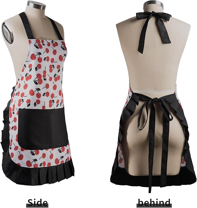 Vintage Floral Apron for Women with Functional Pockets Adjustable Neck Strap for Cooking Baking Mother's Gift