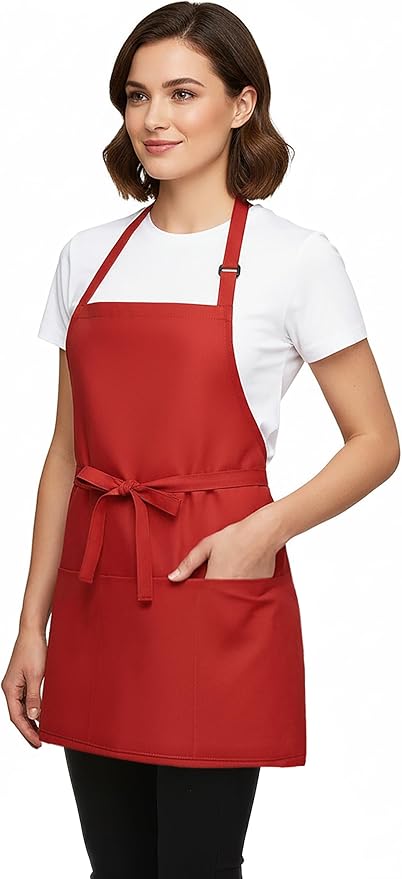 BOHARERS Kitchen Cooking Apron Unisex Adjustable chef apron with 3 pockets,1 Pack Red