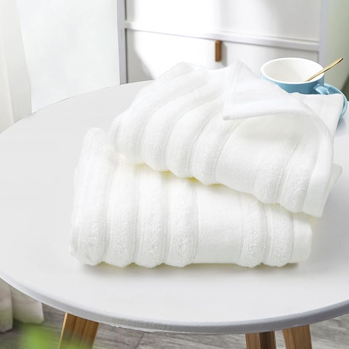 Jacquotha Luxurious 2-Pack Ribbed Striped Hand Towels (White) – Hotel & Spa Premium Cotton Face Towels 13” x 29”, Soft and Quick Drying 480 GSM