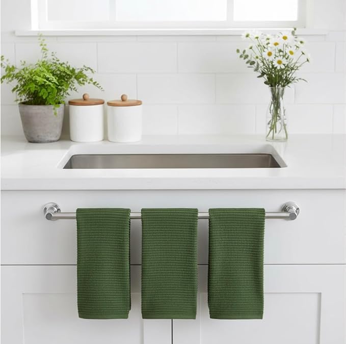 Serafina Home Avocado Forest Green Kitchen Hand Dish Towels: Oversized 28" x 18",100% Cotton Cloth Soft Cleaning Drying Absorbent Ribbed Design, Set of 3 Multipurpose for Everyday Use (Moss Green)
