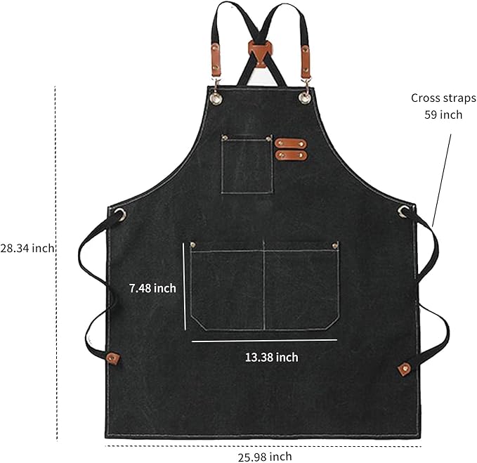 Kitchen apron 16oz canvas with cross-back, waterproof and oil-proof, heavy-duty gardening apron with multiple pockets