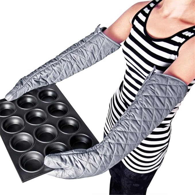 Linwnil Extra Long 23 Inch Heat Resistant Oven Gloves New Cotton Oven Mitts Kitchen Gloves High Temperature Cooking Tool BBQ Gloves (23-Inch)