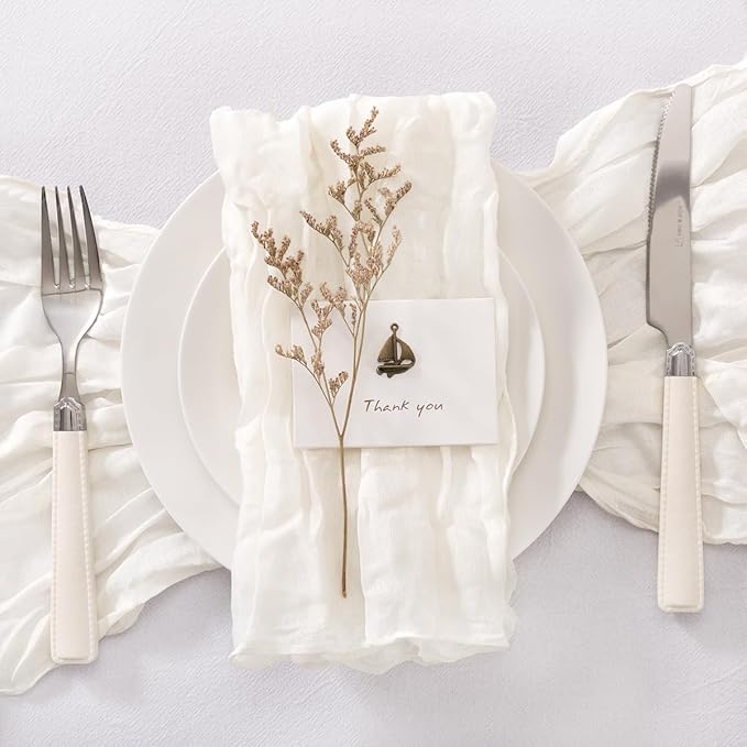 50 Pack Ivory Cheesecloth Napkins Cloth Spring Summer White Cloth Napkins Set of 50 Bulk 21x21 Inches for Wedding Baby Bridal Shower Birthday Dinner Party Table Decor