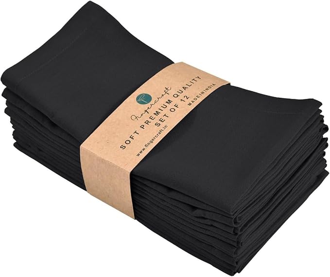 FINGERCRAFT Dinner Cloth Napkin Cotton Linen Blend 12 Pack Natural Premium Quality Mitred Corner for Every Day Use Pre Shrunk and Good Absorbency 18x18 in Easter Color Black
