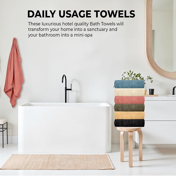 QUBA LINEN Hotel & Spa 100% Cotton Bath Towels Pack of 6, Ultra Soft, Quick Dry, Lightweight, Highly Absorbent, Perfect for Shower, Spa, Gym, Pool, Hotel, Resort & Daily Use (Multi-Color - 24" x 48")