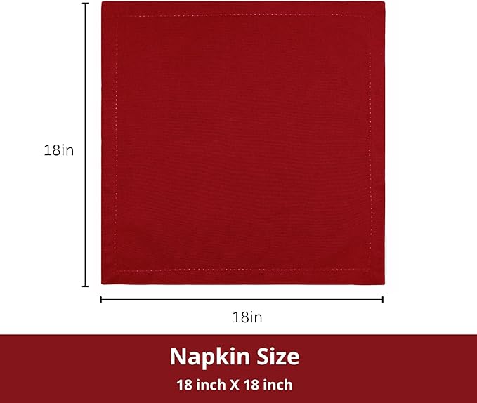 PurpleEssences Set of 12 Hemstitch Cloth Dinner Napkins 100% Cotton - Soft Durable Washable - Ideal for Wedding Spring Easter Summer - Perfect Everyday Use Table Linen 18x18 - Red