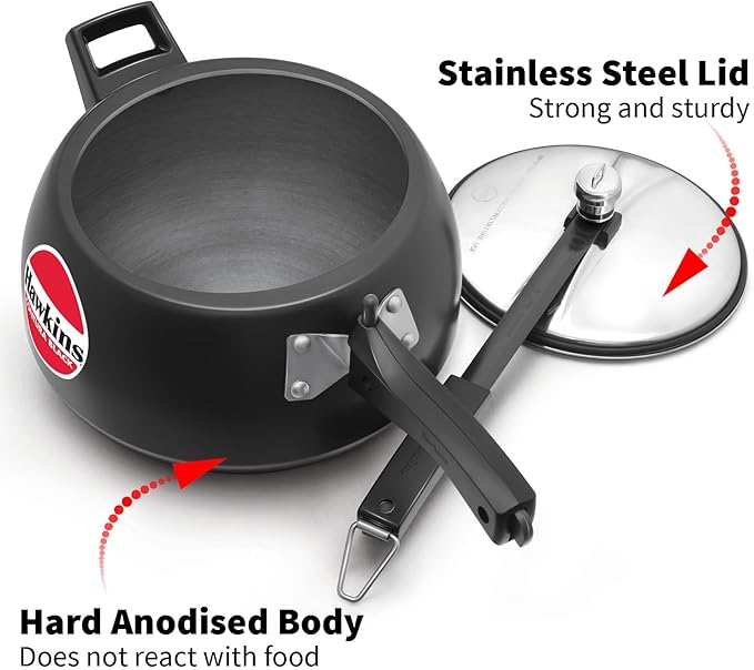 Hawkins 4 Litre Contura Black Pressure Cooker, Hard Anodised Inner Lid Cooker, Handi Cooker, Black (Cb40), 4 Liter