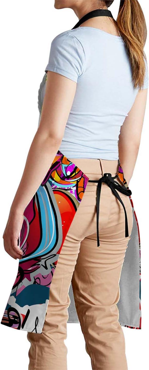 oFloral Graffiti Wall Urban Hip Hop Apron Chefs Apron, Cooking and Baking Apron for Men and Women, Kitchen Aprons, Butchers Apron, BBQ & Catering Bibs, 27 X 31 Inch