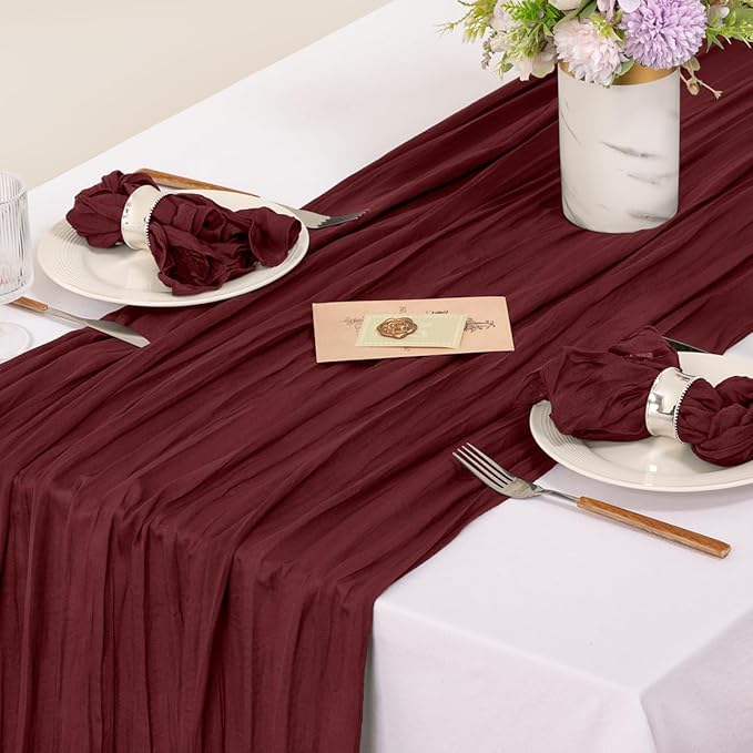 MLMC 10 Pack Cheesecloth Napkins Wedding Napkins 21"x21" Boho Reusable Napkins in Bulk for Wedding Bridal Baby Shower Events Table Decor Burgundy