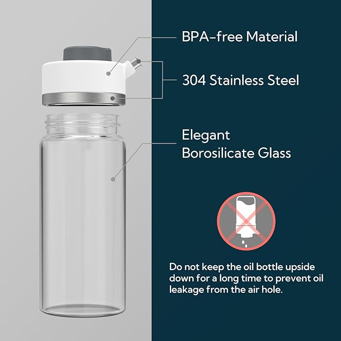 KITCHENDAO Precision Pour Glass Oil Dispenser 2-Piece Set with 3 Modes, Drip-Free Spout, Two Adjustable Flow Speeds, 12 oz Oil and Vinegar Dispensing Bottle 2 Pack Set for Kitchen