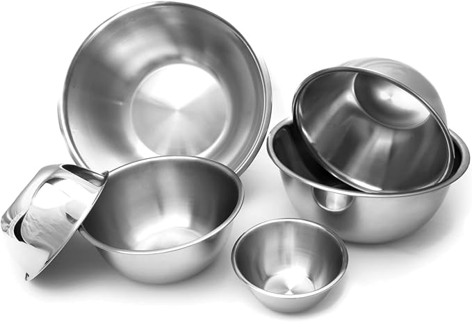 Fox Run 6-Piece Nesting Stainless Steel Polished Mirror Finish Mixing Bowls Set, 0.5, 1.25, 2.75, 4.25, 6.25 and 10.75 Quart