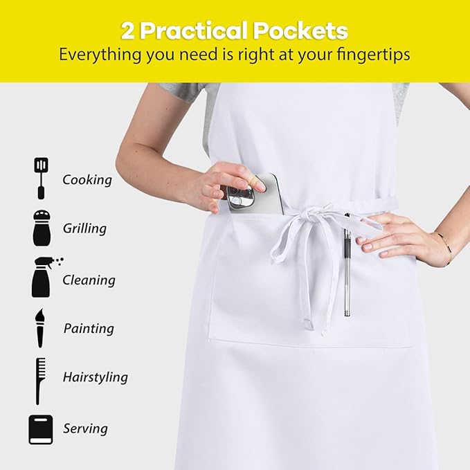 ROTANET Extra Large Apron for Men Adjustable Bib Aprons with 2 Pockets Cooking Kitchen Women Chef Water & Oil Resistant
