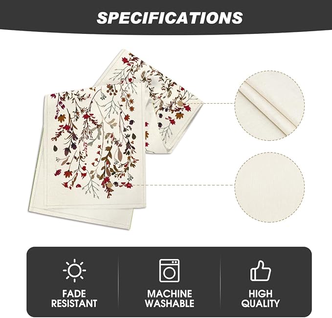 Artoid Mode Weeds Flowers Leaves 210 GSM Halloween Table Runner,Seasonal Fall Kitchen Dining Table Decoration for Home Party Decor 13x60 Inch