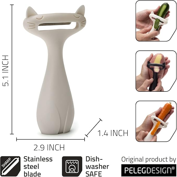 Peleg Design CatPeeler Cute Vegetable Peeler, Cat Design Peeler for Potato Carrot Fruit, Kitchen Utensil Décor (White)
