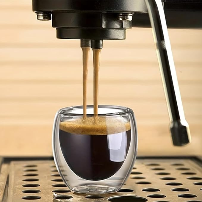 CALIDAKA 6pcs Double Walled Espresso Cups 80ml Clear Glass Modern Demitasse Coffee Mugs for Espresso, Cappuccino, Tea