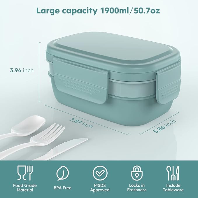 HOMETALL Adult Lunch Box,3 Stackable Bento Lunch Containers for Adults, Modern Minimalist Design Bento Box with Utensil Set, Leak-Proof Lunchbox for Dining Out, Work, Picnic