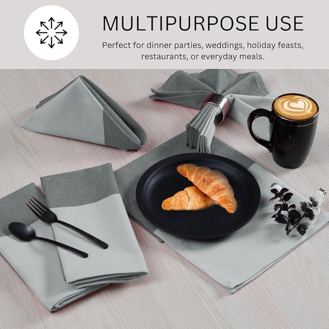 Cloth Dinner Napkins 100% Cotton Set of 6 - Soft Durable Reusable Table Napkins - for Dining Weddings Parties Holidays Easter and Everyday Use - 18x18 Inch Cloth Napkins Grey