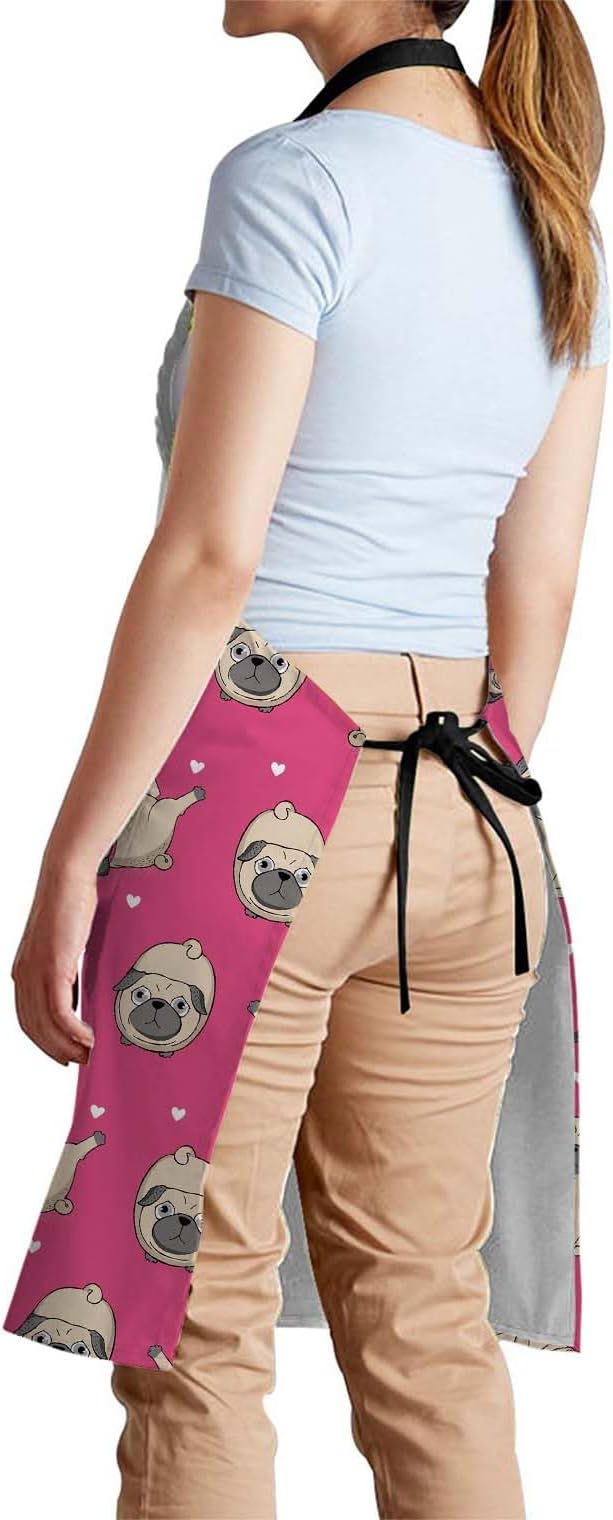 oFloral Pugs Apron Unisex Adjustable Bib Apron Cooking Kitchen Chef Women Men Aprons for Home Kitchen, Restaurant,Coffee House,Shop,Garden