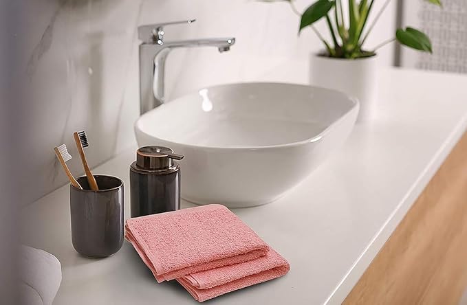 Softolle 100% Cotton Washcloths 60 Pack (12x12 Inches) Soft, Highly Absorbent Washcloth, Face Towels, Wash Cloths for Face, Ring Spun, Bulk Pack (Pink)