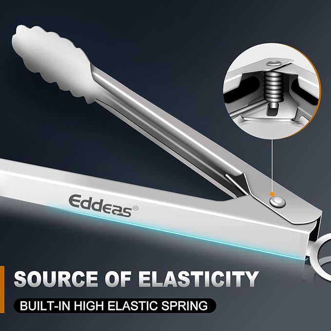 Eddeas 2 Pcs 7 Inch Small Tongs, Heavy Duty Stainless Steel Kitchen Tongs, For Cooking, Food, Buffet, Salad, Fruits, Bread, Dishwasher Safe