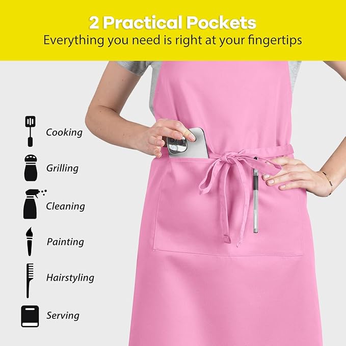 ROTANET Extra Large Apron for Men Adjustable Bib Aprons with 2 Pockets Cooking Kitchen Women Chef Water & Oil Resistant