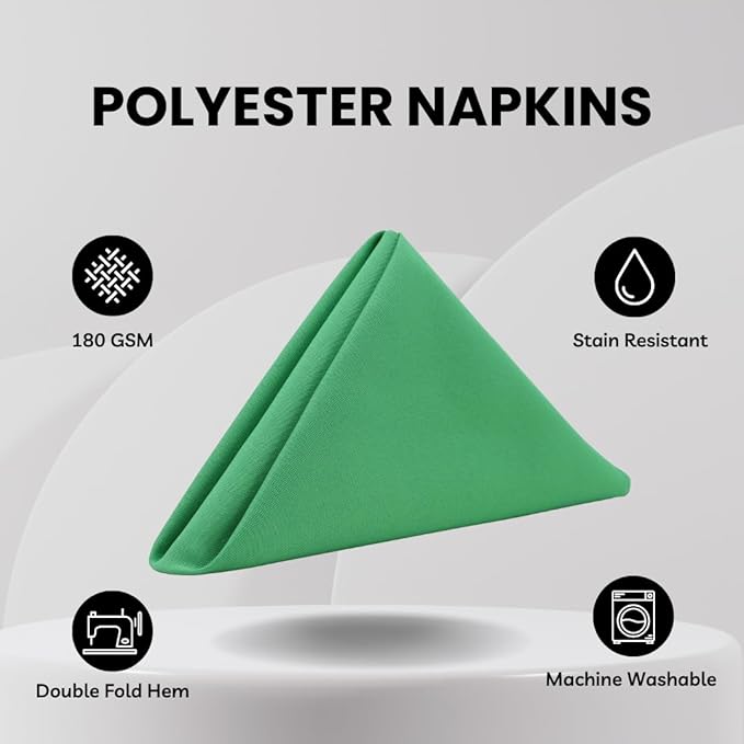 Your Chair Covers Cloth Polyester Napkins, 20 x 20 Inch, Washable Dinner Fabric Linen Napkins with Hemmed Edges for Restaurant, Wedding and Holiday Pack of 10 (Emerald Green)