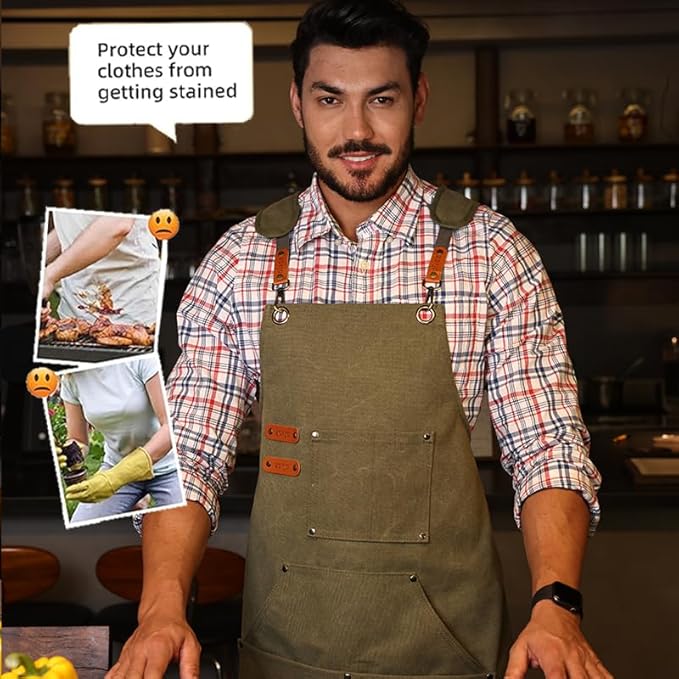 Chef Apron-Cross Back Apron for Men Women with Adjustable Straps and Large Pockets,Canvas