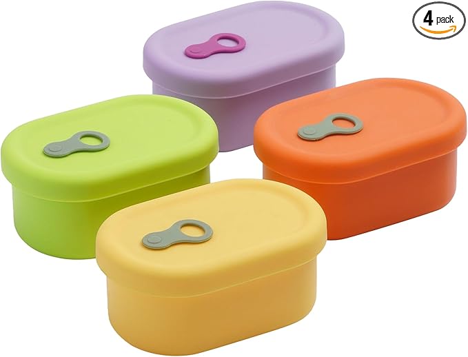 Premium Korean-Made Silicone Airtight Food Container with Steam Vent – BPA Free, Leakproof, Microwave & Freezer Safe Meal Prep. & Leftovers Storage (4p Multi-Color Set, 7 floz (200ml))
