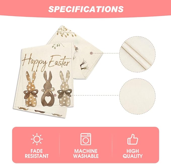 Artoid Mode Carrots Rabbit Bunny Happy Easter Table Runner, Spring Summer Seasonal Holiday Kitchen Dining Table Decoration for Indoor Outdoor Home Party Decor 13 x 108 Inch