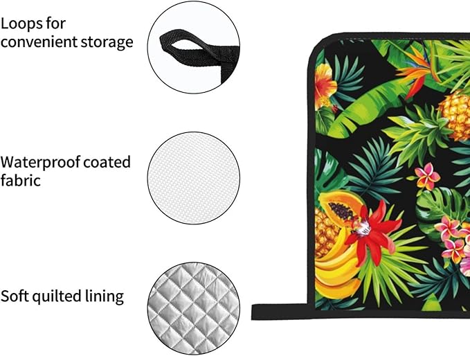 Tropical Fruit Pineapple, Palm Leaves and Flowers Oven Mitts and Potholders Professional Heat Resistant Cotton Oven Mitts Kitchen Gloves 4 Piece Set