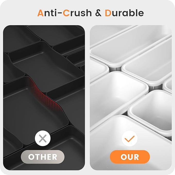 【𝟮𝟴𝗣𝗖𝗦】 【𝟱𝗦𝗶𝘇𝗲】 White Drawer Organizer, Makeup organizer, 【Holds 177 Items】 Bathroom Organizers and Storage, Plastic Desk Organizer Divider, Organizer Bins for Office Vanity A-LUGEI