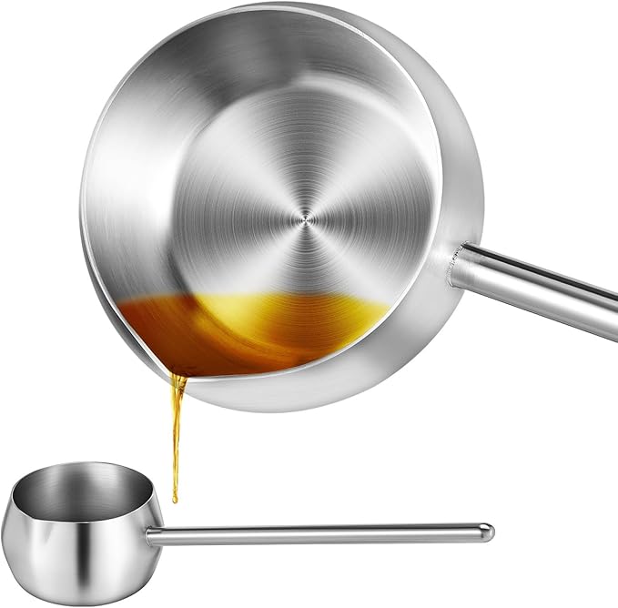 Luxshiny Stainless Steel Soup Ladle With Pour Spout Long Handle Water Oil Ladle for Kitchen Cooking Serving Soups and Drizzle Sauces Silver 280ml