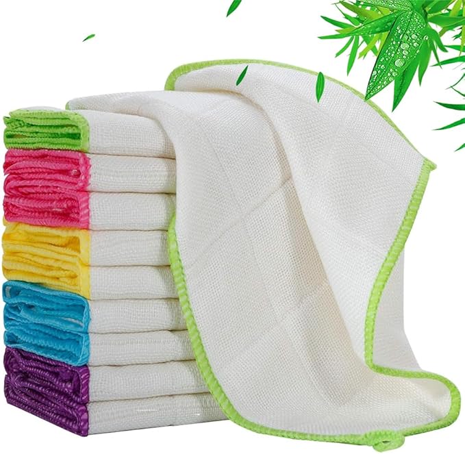 10 Pack Dishcloths White Fiber Dish Cloths Towels Set 12" x 12" Kitchen Washable Wash Cleaning Cloths Absorbent Reusable Small Muslin Dish Rags for Washing Dishes (Bamboo Fiber,10 pcs)