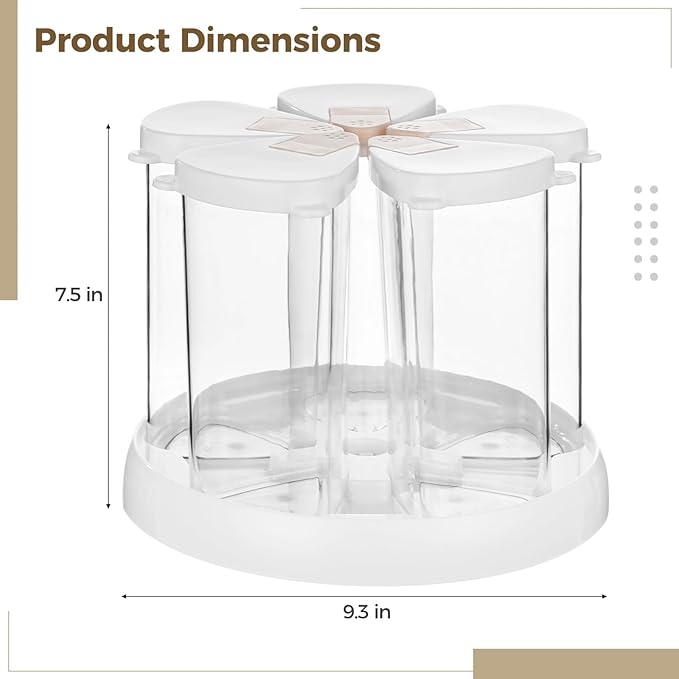 OMISTAR 5 Grids Grain Dispenser for Kitchen, Revolving Food Storage Container, Countertop Clear Cereal Dispenser with Rotating Base for Rice, Oats, Beans, Flour