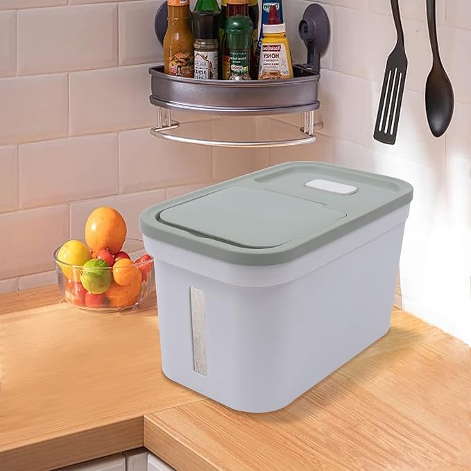 22Lbs Large Rice Storage Container, Cereal Rice & Grain Dispenser Airtight Bulk Food Storage Bucket with a Measuring Cup Rice Dispenser Dry Food Grain Dispenser for Grains Rice (Green and White)