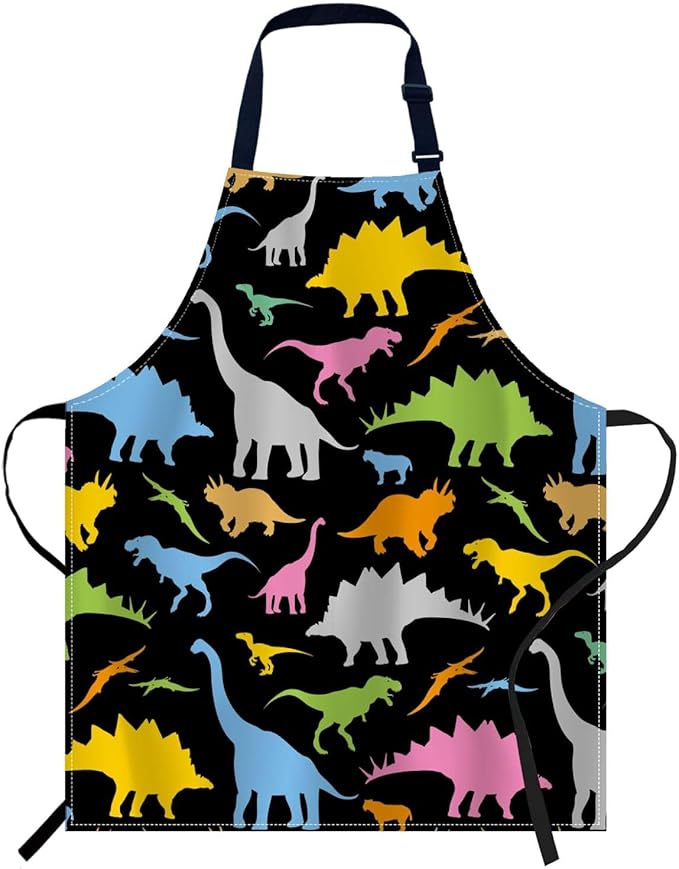 oFloral Colorful Dinosaur Apron Adjustable Apron Cooking Kitchen Chef Women Men Aprons for Home Kitchen, Restaurant, Coffee House, Baking Gardening BBQ