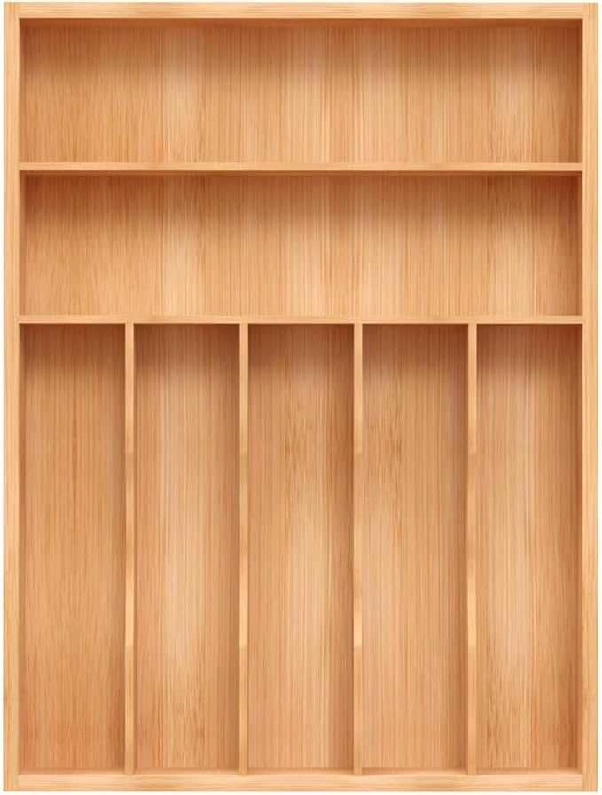 Unibambou Bamboo Utensil Drawer Organizer, Silverware Tray Organizer, Kitchen Drawer Organizer for Flatware Cutlery, Silverware Tray for Drawer (Natural, Large 16.5x12.3 Inch)