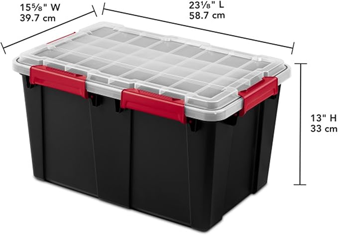 Sterilite 12 Pack Gasket Box, Stackable Plastic 13.5 Gallon Storage Container with Lids, Black - Waterproof and Dustproof Tote for Home Organization