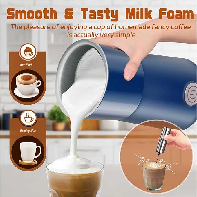 Simple Milk Frother, 2 in 1 Milk Steamer and Frother, Electric Milk Steamer, Milk Warmer and Hot Milk Foam Maker for Latter, Macchiato, Cappuccinos，Blue