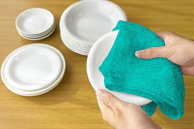 DecorRack 100% Cotton Kitchen Towels, 15" x 25" Absorbent Dish Towels [Premium Quality 400 GSM] Forest Set, Teal/Green (Pack of 4)